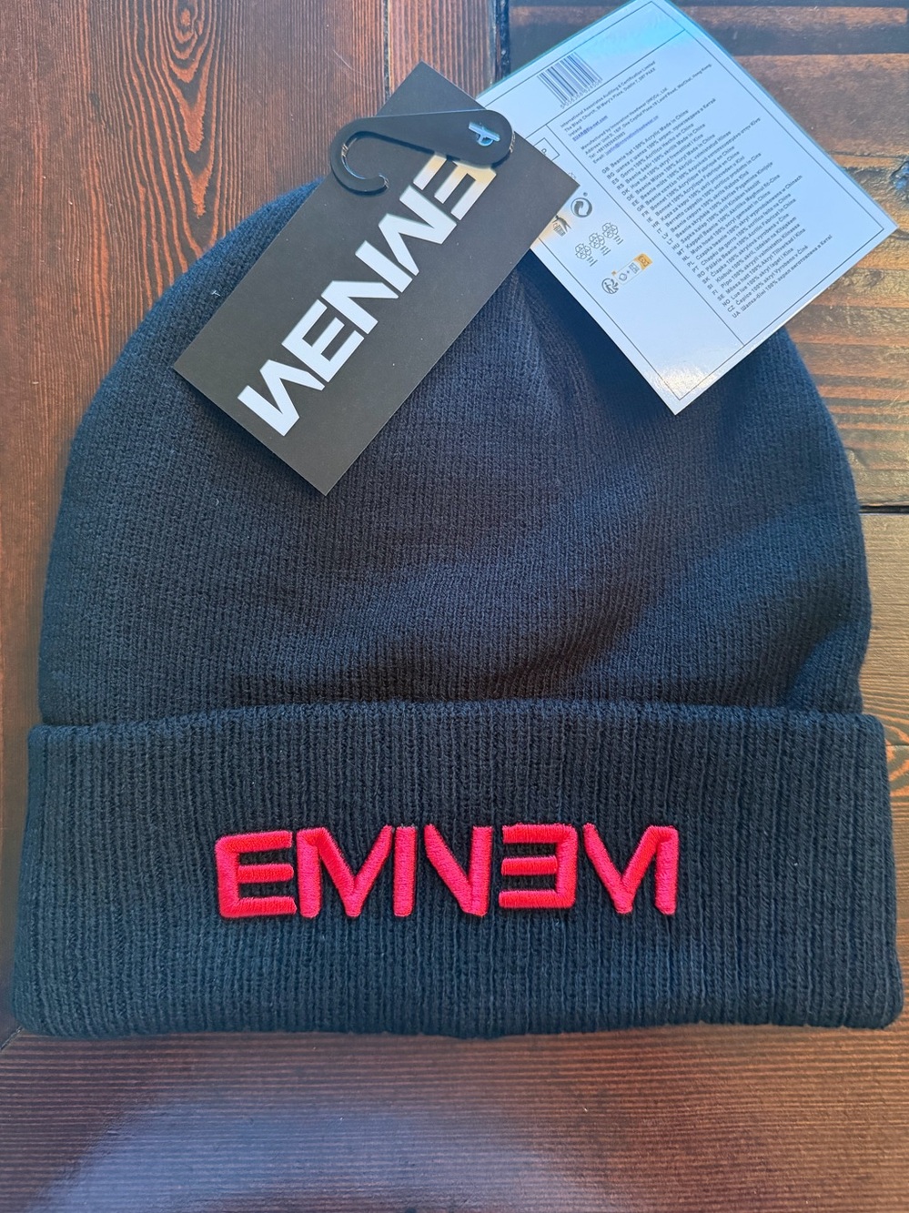 NWT Eminem Black Knit Beanie with Red Embroidery